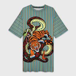 Женская длинная футболка Тигры Змея Полосы