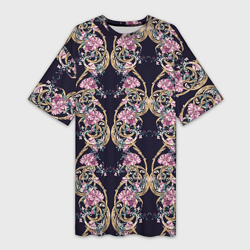 Женская длинная футболка Узор из цветов / 3D-принт – фото 1