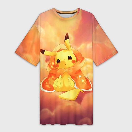 Женская длинная футболка Пикачу на облачках / 3D-принт – фото 1