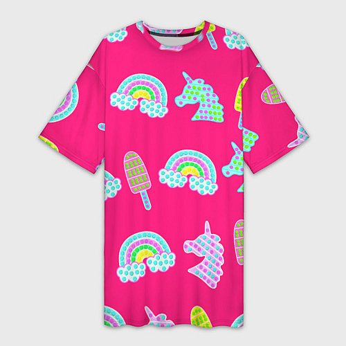Женская длинная футболка Pop it радуга и единорог / 3D-принт – фото 1