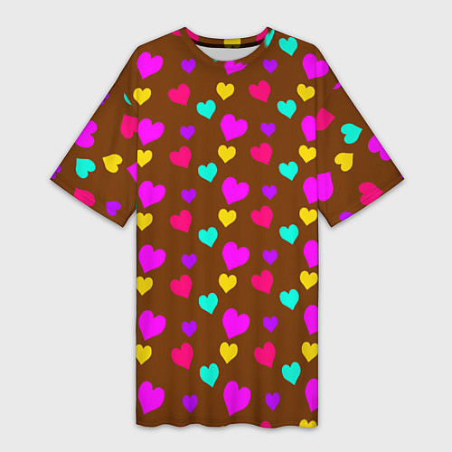 Женская длинная футболка Сердечки разноцветные / 3D-принт – фото 1