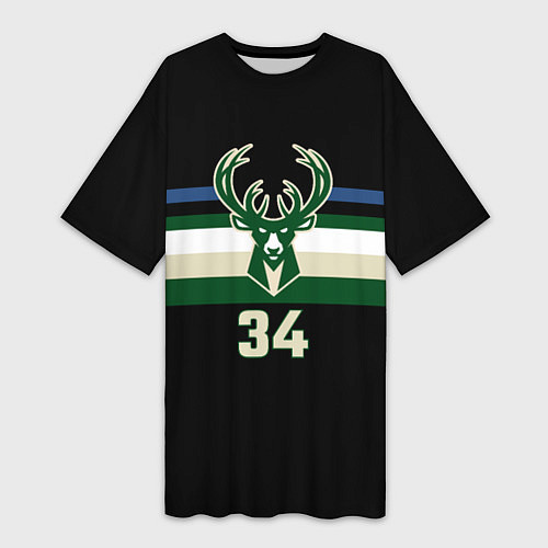Женская длинная футболка Milwaukee Bucks форма Яннис Адетокумбо / 3D-принт – фото 1