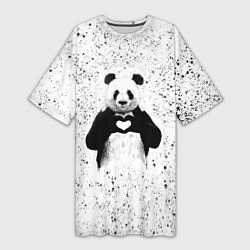 Женская длинная футболка Панда Любовь Сердце Брызги