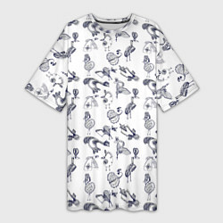 Женская длинная футболка Скетч сказочные птицы