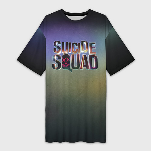 Женская длинная футболка SUICIDE SQUAD 2016 лого металл / 3D-принт – фото 1