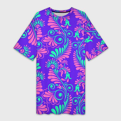 Женская длинная футболка Яркий цветочный узор / 3D-принт – фото 1