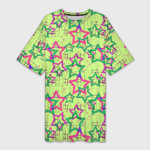 Женская длинная футболка Зеленый узор Звезды / 3D-принт – фото 1