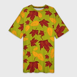 Женская длинная футболка Осенние листья клён и дуб