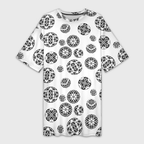 Женская длинная футболка Черно-белый геометрический узор / 3D-принт – фото 1