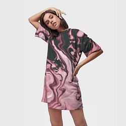 Футболка женская длинная Розовые Разводы С черными, цвет: 3D-принт — фото 2