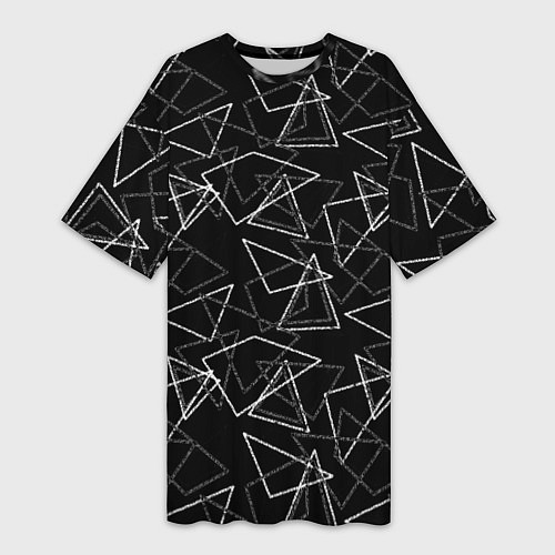 Женская длинная футболка Черно-белый геометрический / 3D-принт – фото 1