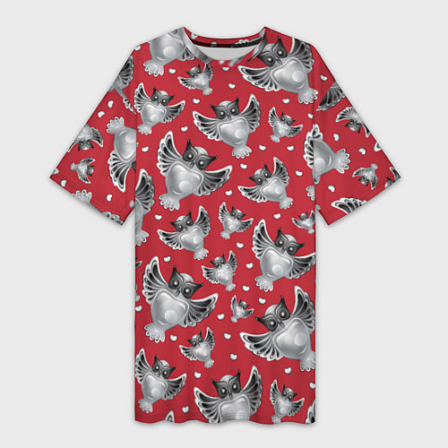 Женская длинная футболка Серебряные совы / 3D-принт – фото 1