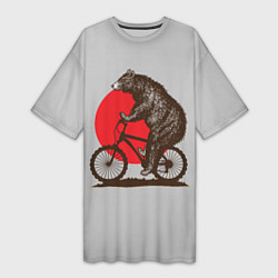 Женская длинная футболка Медведь на велосиеде