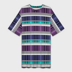 Женская длинная футболка Бирюзово-сиреневый полосатый