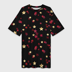 Женская длинная футболка Блестящие звезды на черном