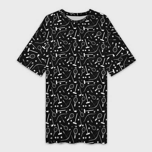 Женская длинная футболка Черно-белый спортивный узор / 3D-принт – фото 1