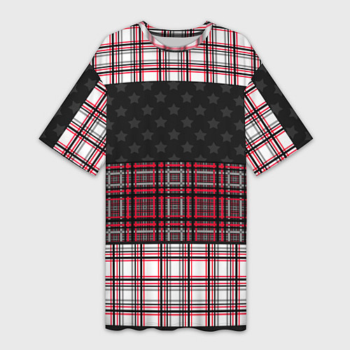 Женская длинная футболка Комбинированный красно-серый / 3D-принт – фото 1