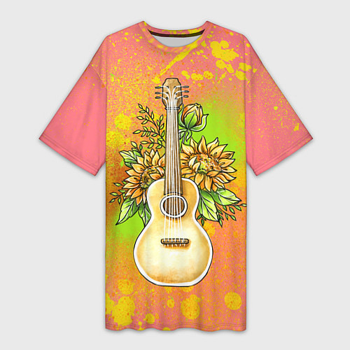 Женская длинная футболка Гитара и подсолнухи / 3D-принт – фото 1