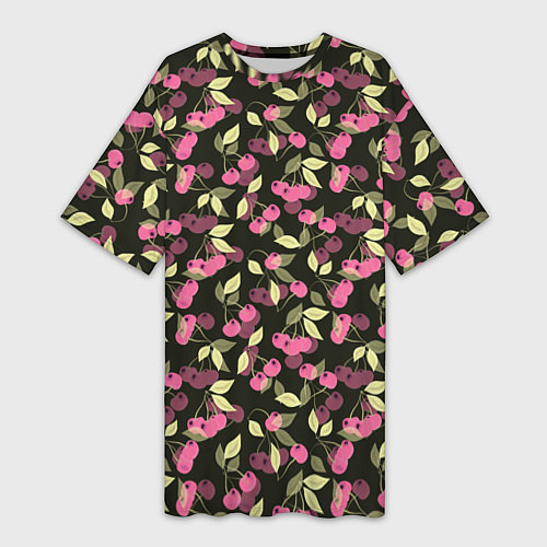 Женская длинная футболка Вишневый узор / 3D-принт – фото 1