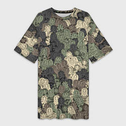 Футболка женская длинная Камуфляж из матрёшек, цвет: 3D-принт