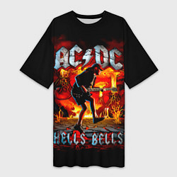 Футболка женская длинная ACDC HELLS BELLS, цвет: 3D-принт