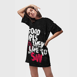 Футболка женская длинная Blink 182, Good Girl, цвет: 3D-принт — фото 2