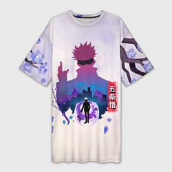 Футболка женская длинная Годжо Сатору Магическая битва, цвет: 3D-принт