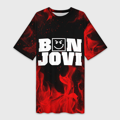 Женская длинная футболка BON JOVI HAVE A NICE DAY FIRE ОГОНЬ / 3D-принт – фото 1