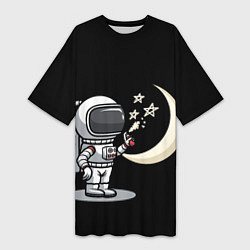 Женская длинная футболка Космонавт рисует звезды