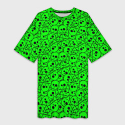 Футболка женская длинная Черепа на кислотно-зеленом фоне, цвет: 3D-принт