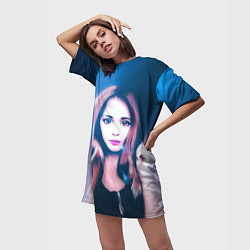 Футболка женская длинная Девушка с большими глазами, цвет: 3D-принт — фото 2