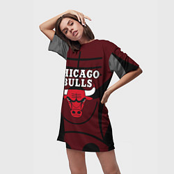 Футболка женская длинная CHICAGO BULLS ЧИКАГО БУЛЛС НА ФОНЕ, цвет: 3D-принт — фото 2