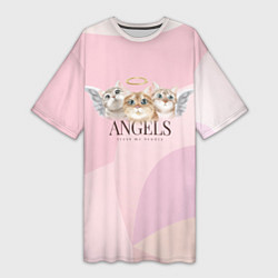 Женская длинная футболка Кошечки - ангелы