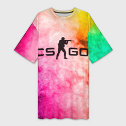 Женская длинная футболка Cs Go в разноцветном дыму