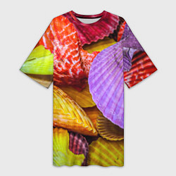 Женская длинная футболка Разноцветные ракушки multicolored seashells