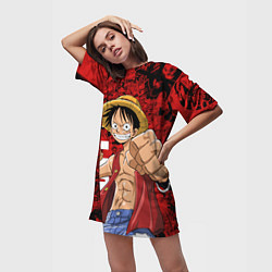 Футболка женская длинная Манки Д Луффи, One Piece, цвет: 3D-принт — фото 2