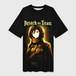 Женская длинная футболка Микаса Аккерман - Атака титанов