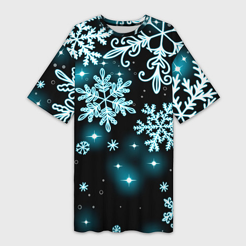 Женская длинная футболка Космические снежинки / 3D-принт – фото 1