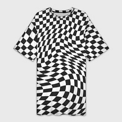 Женская длинная футболка Черно-белая клетка Black and white squares