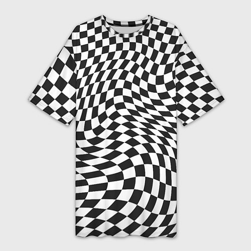 Женская длинная футболка Черно-белая клетка Black and white squares / 3D-принт – фото 1