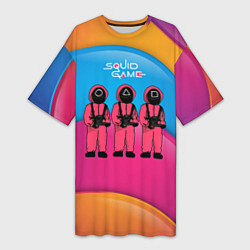 Женская длинная футболка Игра в кальмара - красочный фон