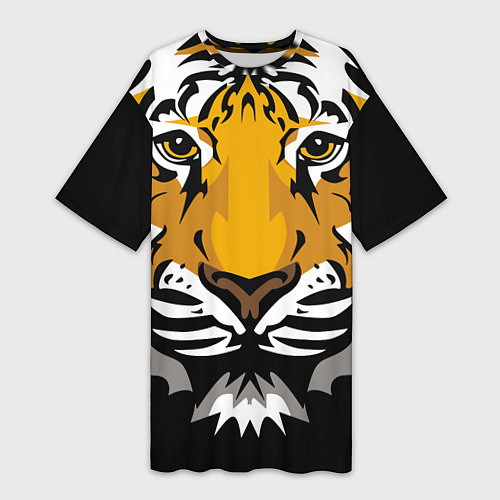 Женская длинная футболка Суровый взгляд тигра / 3D-принт – фото 1