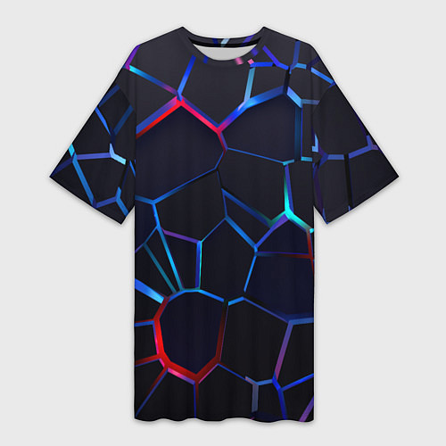 Женская длинная футболка Неоновые 3D плиты Неоновые плиты / 3D-принт – фото 1