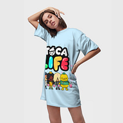 Футболка женская длинная Toca Life: Logo, цвет: 3D-принт — фото 2