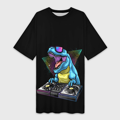 Женская длинная футболка Динозавр ди-джей / 3D-принт – фото 1