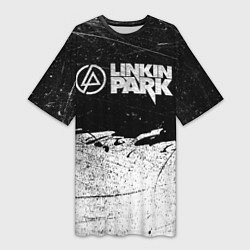 Футболка женская длинная Линкин Парк Лого Рок ЧБ Linkin Park Rock, цвет: 3D-принт