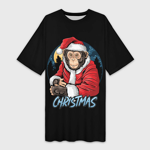 Женская длинная футболка CHRISTMAS обезьяна / 3D-принт – фото 1