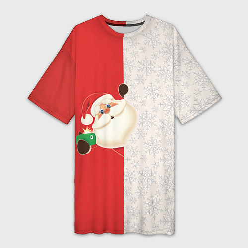 Женская длинная футболка Дед Мороз селфи / 3D-принт – фото 1