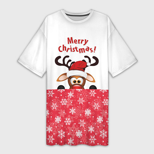 Женская длинная футболка Оленёнок Merry Christmas / 3D-принт – фото 1