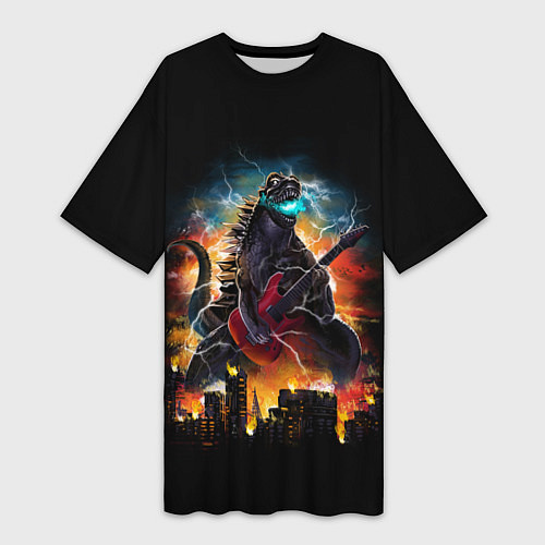 Женская длинная футболка РОКЗИЛЛА / 3D-принт – фото 1